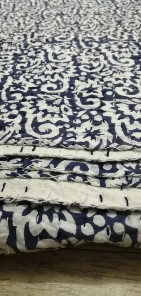 Colcha floral Kantha tamaño queen colcha ropa de cama manta edredón hecho a mano Foto 1 de 4