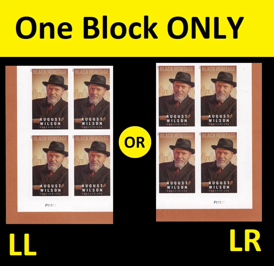 US 5555a Black Heritage August Wilson imperf NDC plate block 4 MNH 2021 - Image 1 of 1