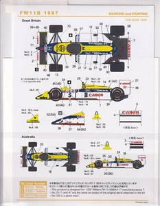 Decals 1/20 Williams FW14B 1987 F1. for TAMIYA - Picture 1 of 2