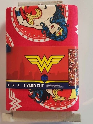 Wonder Woman 1 yd Cut 100% Cotton Fabric DC  Red Circles 36 x 44 in - Image 1 of 2