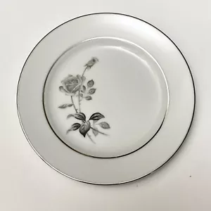 Nocturne Yamaka Japan Bread Dessert Plate 6 1/2" Gray Floral Rose Platinum Trim - Picture 1 of 8