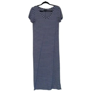 Olivia Rae Long Blue & White Striped T Shirt Dress Size M Short Sleeve V Neck - Picture 1 of 7
