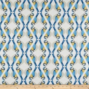 Waverly WING IT INDIGO Cotton Geometric Blue Bird Drapery Uph Fabric - Picture 1 of 3