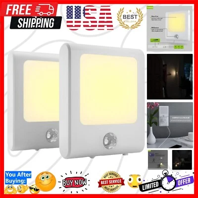 Luz nocturna LED con sensor de movimiento moderno - brillo blanco cálido, paquete de 2 para seguridad interior Foto 1 de 4