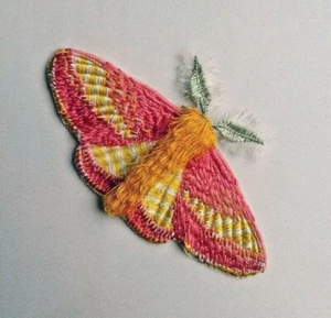Butterfly Rosy Maple Moth Insect Handmade Embroidered Patch - Picture 1 of 4
