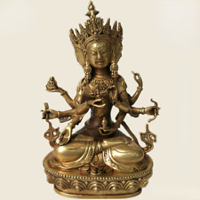 9" Tibet Buddhist Bronze 3 Head 8 Arms Namgyalma & Ushnishavijaya Buddha Statue