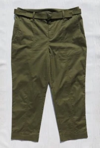 $79 CHICO’S US 1.5 Petite 10P Green Stretch Cotton Twill Belted Utility Pants - Picture 1 of 5