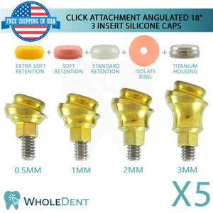 5x Angulated Click Attachment Abutment 3 Silicone Cap 18 Dental Implant Int Hex - Picture 1 of 3