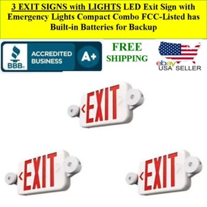 3 UNITS LED Exit Sign Emergency Lights Compact Combo FCC UL, Wall or Ceiling - Picture 1 of 10