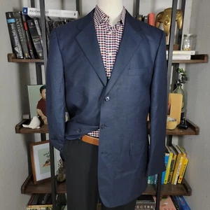 JOS A BANK Men's Sport Coat Blazer Three Button Navy Blue Silk Wool Ramie Sz 44L - Picture 1 of 15