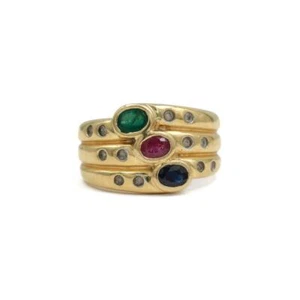 Brillantring ◆ Safir Rubin Smaragd ◆ Gelbgold 585 14 Karat ◆ Gr.49 ◆ 5,11g ◆ - Bild 1 von 10