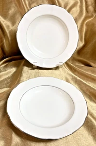 NWT Mikasa Silver Moon Large Rim Soup Bowls 9" PLATINUM Rim 2-Piece CAP02 - Picture 1 of 8