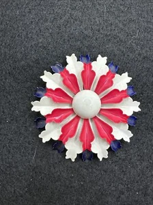 Vintage Red White Blue Enamel Metal Flower Brooch Mod Era - Picture 1 of 12