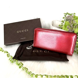 GUCCI Long Wallet Zip Around Coated Leather Red Purse - Picture 1 of 24