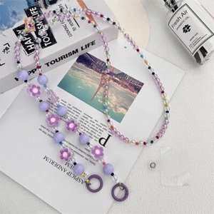 Universal Purple Flower Beaded Crossbody Long Phone Chain Pendant Bag Decoration - Photo 1/5