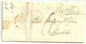 1817 RARA MANCHESTER ROSSA PAGATA IN CERCHIO SU WILL TURNER LETTERA >CARLISLE PAGATA 10d - Foto 1 di 2