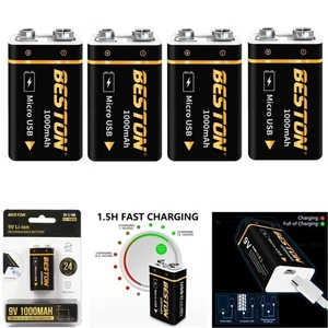 1000mAh 9V Li-ion Wiederaufladbare Batterien 9-Volt USB-Ladebatterie Lot Schwarz - Bild 1 von 31