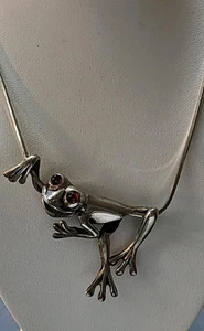 Sterling Silver Genuine .44 CTW Ruby Hanging Tree Frog Slide Necklace 22g - Picture 1 of 4