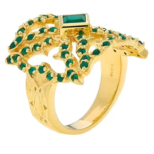 Rarities GoldPlated Sterling Silver Green Chalcedony Tattoo Ring - Picture 1 of 3