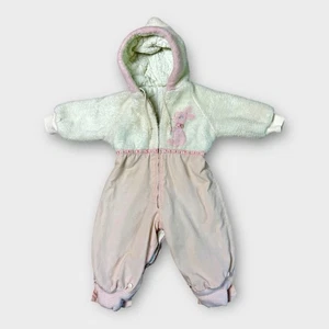 Vtg MCM Union Made USA Baby Girl Winter Snowsuit 3–6M Pink Fuzzy Quilted Bunny - Picture 1 of 13