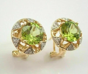 2.20Ct Round Lab Created Peridot Beautiful Stud Earring 14K Yellow Gold Plated - Picture 1 of 6