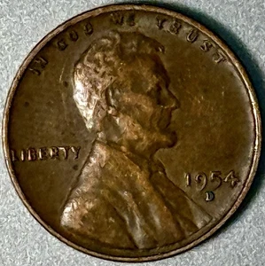 1954 D Mint Mark Circulated Brown Wheat Penny - Picture 1 of 4