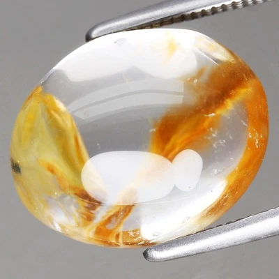 7.24Ct Oval Cabochon Natural Brazilian White Rutile Quartz Golden Inclusions✨ - Image 1 of 4