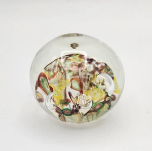 Millefiori Art Glass Small Paperweight 3” x 2.5” Brown, Green, Orange Bullicante - Picture 1 of 7