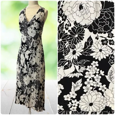 Vintage NWT Babydoll Midi Dress Size 8 Tag 14 Black White Floral 90s Retro Y2K - Image 1 of 4