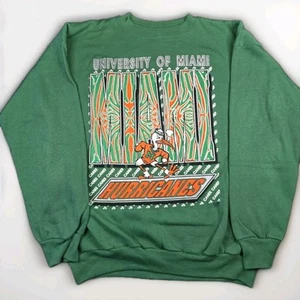 Vintage 90s Miami Hurricanes Spellout Art Crewneck, Sz XL 24x29", Rare - Picture 1 of 12