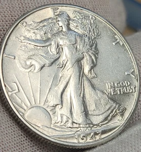 AU 1947 D WALKING LIBERTY HALF DOLLAR - White Luster- 90% Silver - WL-47d3 - Picture 1 of 5