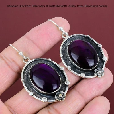 Natural Purple Fire Labradorite Dangle Drop Daughter Earrings Jewelry 925 Silver - Image 1 of 4