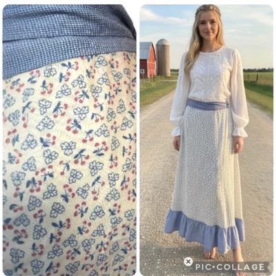 Maxi falda envolvente de calicó pradera hecha a mano de colección con volantes Cottagecore granja talla M/L Foto 1 de 4