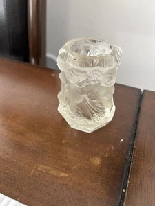 Bohemian Czech Art Deco Frosted Glass Cherub Vase - Picture 1 of 7