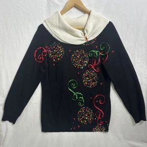 Vintage Y2K Weihnachtspullover Berek Strass Glamour Perlen Party Wasserfallausschnitt S/M - Bild 1 von 17