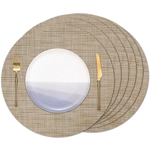 Round Placemats Set of 6 Heat Resistant Vinyl Placemats 15 inch Washable Non-... - Picture 1 of 7