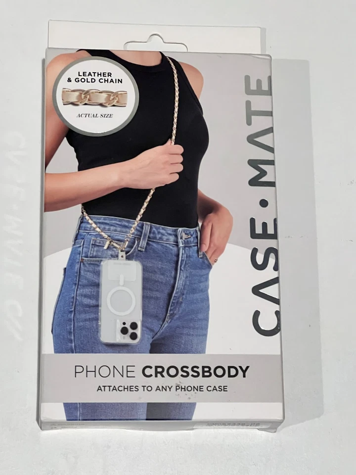 Case-Mate - Bandolera para cualquier teléfono celular - Cuero dorado y cadena dorada NUEVO Foto 1 de 2