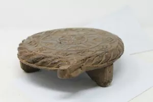 Vintage Old Hand Crafted Carved Wooden Bajot 3 Legs Decorative NH6425 - Picture 1 of 10