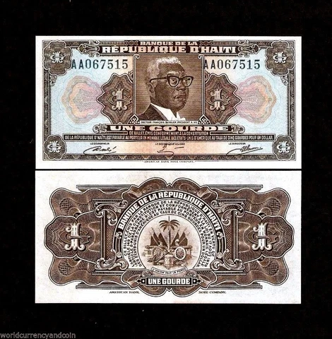 HAITI 1 GOURDE P-230 A 1979 TYVEK POLYMER DR.FRANCOIS DUVALIER UNC MONEY NOTE Cover