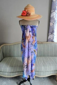 Gottex 100% Silk Scarf Wrap Hijab Pareo Beach Plus Size Cover Up Over size 46x58 - Picture 1 of 12