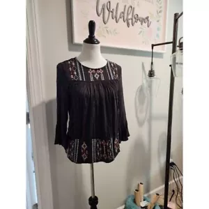 Knox Rose Aztec Embroidered Blouse – Flowy Rayon, Boho Chic, Size XS - Picture 1 of 6
