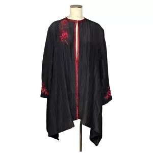 CITRON Santa Monica Black Linen Silk Kimono DusterJacket Embroidered Asian 3X - Picture 1 of 22