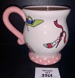 Pier 1 Imports Ceramic COFFEE MUG Shoes Handbags Fashion White Polka Dot - Picture 1 of 8