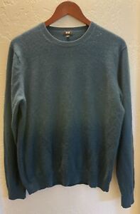 Uniqlo Sweater Mens Medium Blue Green 100% Cashmere Crew Neck, Great Shape