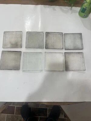 8 Antique Luxfer Prism Glass Tiles SAWTOOTH Design Smooth Plain Back 4x4 Rare! - Image 1 of 4