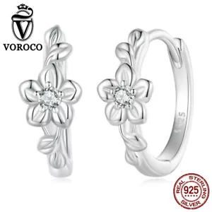 Voroco 925 Sterling Silver Flower Vine Ear Clip Earrings Jewelry For Women Gifts - Picture 1 of 12