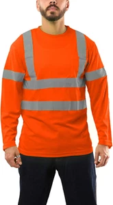Hi Vis Construction Shirts for Men Long Sleeve Reflective Safety Work Shirt Fron - Picture 1 of 12