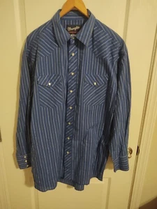 VINTAGE Wrangler Western Cowboy Rodeo Pearl Snap XL Long Sleeve Striped Shirt - Picture 1 of 4