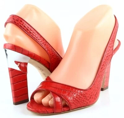 $140 BOUTIQUE 9 REED Red Croco Leather Designer Slingback Open Toe Sandals 6.5 - Image 1 of 4