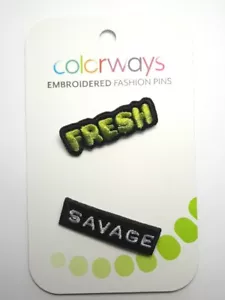 Retro Pins Gift Words Fresh Savage 2 In Pack New Embroidered Colorways Unisex - Picture 1 of 5